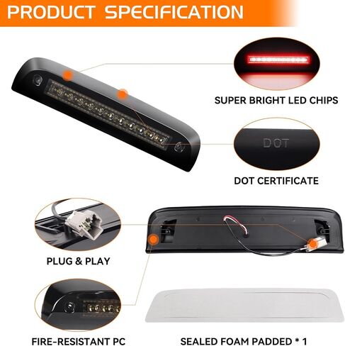 Smoked LED 3rd Third Brake Light for 2014-2018 Chevy Silverado GMC Sierra 1500 2500HD 3500HD, Rear Cab Roof Cargo Light High Mount Stop Tail Light Assembly, Replace OEM 23509162 in Saudi Arabia
