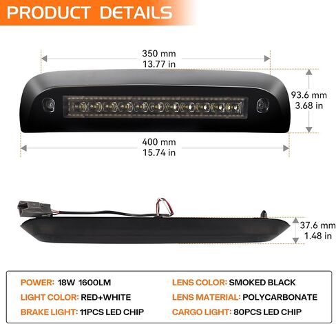 Smoked LED 3rd Third Brake Light for 2014-2018 Chevy Silverado GMC Sierra 1500 2500HD 3500HD, Rear Cab Roof Cargo Light High Mount Stop Tail Light Assembly, Replace OEM 23509162 in Saudi Arabia