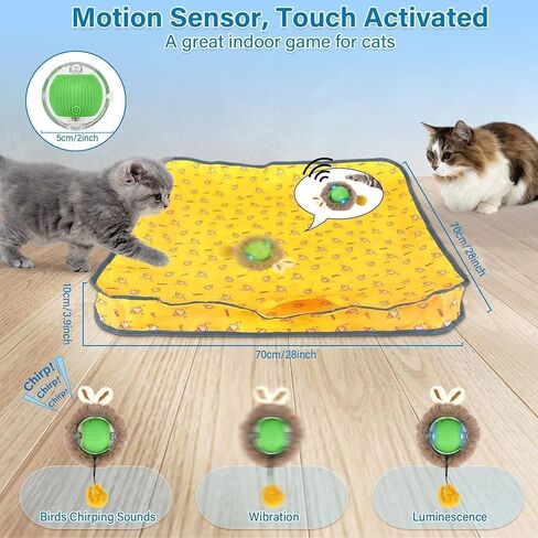 gisgfim Interactive Cat Toys for Indoor Cats Automatic Moving Cat Ball Rolling in Pouch Motion Activated Chirping Cat Ball Toy with LED Light Hide-n-Seek Kitten Toy for Bored Indoor Adult Cat(Yellow) in Saudi Arabia