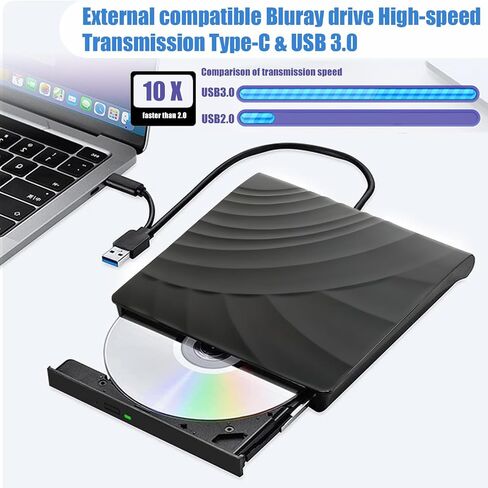 External Blu-ray Drives DVD/CD/BD Player for Laptop USB 3.0 Type-C Portable CD DVD Burner Reader 3D Optical Bluray Drive Compatible with Windows XP/7/8/10/11 Macos for MacBook Laptop Desktop in Kuwait