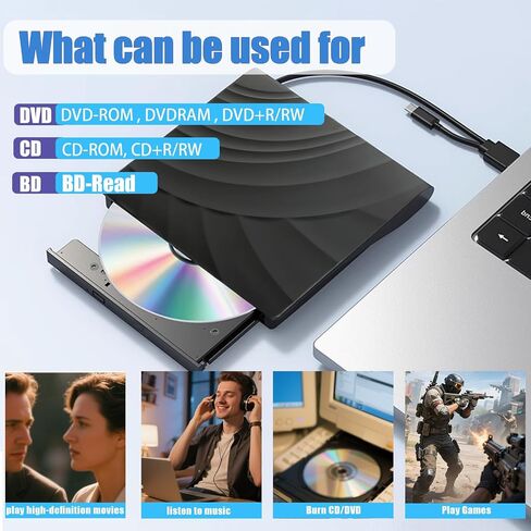 External Blu-ray Drives DVD/CD/BD Player for Laptop USB 3.0 Type-C Portable CD DVD Burner Reader 3D Optical Bluray Drive Compatible with Windows XP/7/8/10/11 Macos for MacBook Laptop Desktop in Kuwait