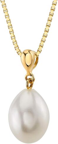 PEORA Freshwater Cultured White Pearl Pendant in 14K Yellow Gold, Baroque Oval Shape, 10x8mm Dainty Solitaire, Dainty Pearl Necklaces, Elegant Wedding Pearl Necklace & Bridesmaid Jewelry in Saudi Arabia