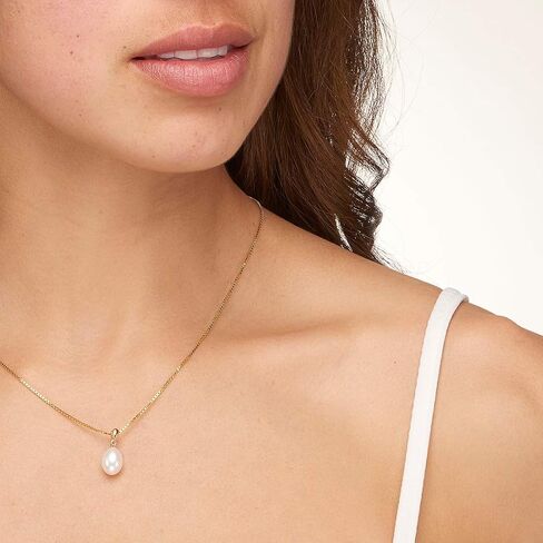 PEORA Freshwater Cultured White Pearl Pendant in 14K Yellow Gold, Baroque Oval Shape, 10x8mm Dainty Solitaire, Dainty Pearl Necklaces, Elegant Wedding Pearl Necklace & Bridesmaid Jewelry in Saudi Arabia