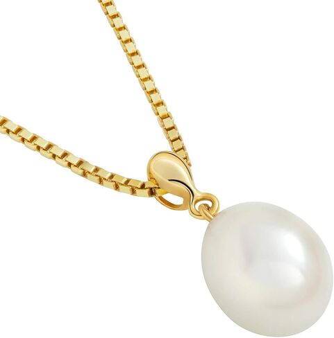 PEORA Freshwater Cultured White Pearl Pendant in 14K Yellow Gold, Baroque Oval Shape, 10x8mm Dainty Solitaire, Dainty Pearl Necklaces, Elegant Wedding Pearl Necklace & Bridesmaid Jewelry in Saudi Arabia