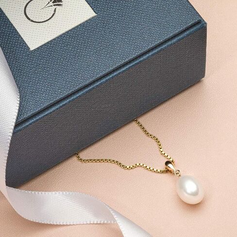 PEORA Freshwater Cultured White Pearl Pendant in 14K Yellow Gold, Baroque Oval Shape, 10x8mm Dainty Solitaire, Dainty Pearl Necklaces, Elegant Wedding Pearl Necklace & Bridesmaid Jewelry in Saudi Arabia