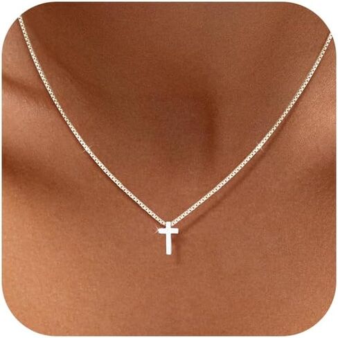 Cross Necklace for Women 14K Gold/Silver Plated Dainty Cross Pendant Choker Trendy Simple Cute Cross Charm Chain Necklaces Faith Jewelry Easter Christian Baptism Religious Minimalist Gift in Saudi Arabia