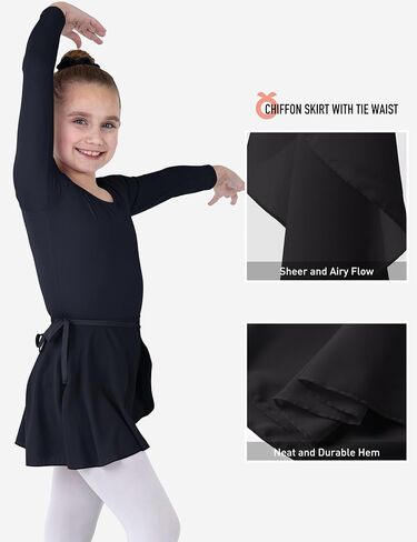 Girls Ballet Dance Long Sleeve Leotard with Removable Skirt and Tights Combo, Toddlers Gymnastics Ballerina Outfit in Kuwait