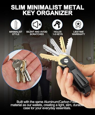 منظم رئيسي للرجال - حامل مفتاح معدني مضغوط | أصحاب المفاتيح المبتكرة الحد الأدنى | سلسلة المفاتيح الذكية تؤمن 1-5 مفاتيح in Kuwait