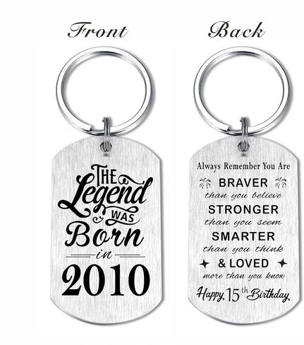 Yobent 15th Birthday Gifts for Him Boys Men 2010, Happy 15th Birthday Keychain, 15 Year Old Bday Gifts for Her Women, The Legend was Born in 2010 in Saudi Arabia