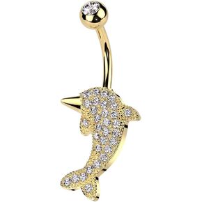 ثقب البومة 14GA 316L من الفولاذ المقاوم للصدأ CZ CZ CRYSTAL DOLPHIN DOLLY BELTY RING in Kuwait
