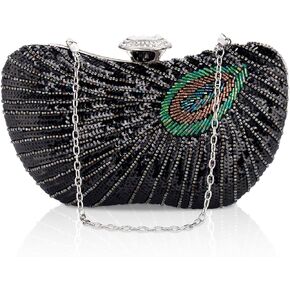 Peacock Clutch Purse Evening Handbags for Womens Vintage Crossbody Shoulder Bags Sequin Feather and Detachable Chains in Saudi Arabia