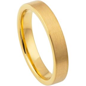 Tungsten Carbide 4mm Flat Gold Ring – Brushed Matte Finish with Polished Interior, Minimalist Comfort Fit Wedding or Promise Band for Women & Men in Saudi Arabia