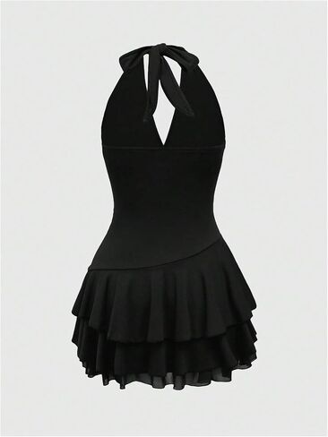 Verdusa Women's V Neck Hippie Halter Tiered Dress Ruched Mini Ruffle Y2K Dress Western Outfits XS-4XL in Saudi Arabia
