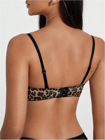 Oyoangle Women’s Leopard Print v Neck Spaghetti Strap Bras Introws Underwire Up Bralettes in Saudi Arabia
