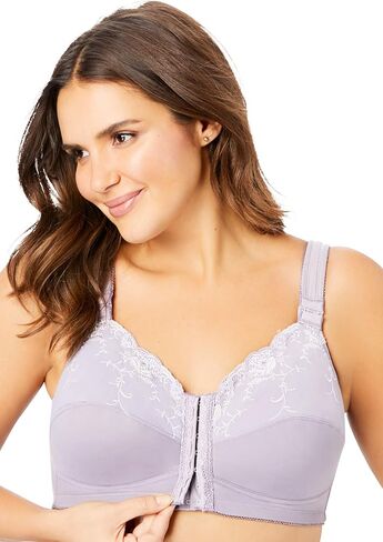 Comfort Choice Women's Plus Size Front-Close Embroidered Wireless Posture Bra in Kuwait
