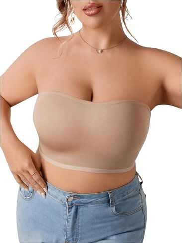 SweatyRocks Women's Plus Size Strapless Bra Criss Cross Wireless Bandeau Bra Seamless Bralette in Saudi Arabia