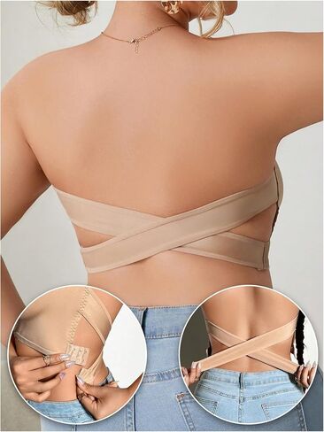 SweatyRocks Women's Plus Size Strapless Bra Criss Cross Wireless Bandeau Bra Seamless Bralette in Saudi Arabia