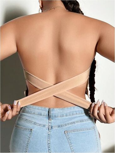 SweatyRocks Women's Plus Size Strapless Bra Criss Cross Wireless Bandeau Bra Seamless Bralette in Saudi Arabia