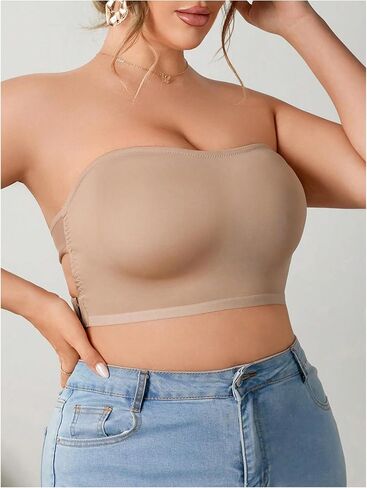 SweatyRocks Women's Plus Size Strapless Bra Criss Cross Wireless Bandeau Bra Seamless Bralette in Saudi Arabia