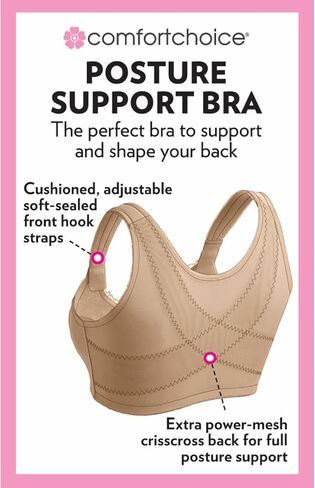 Comfort Choice Women's Plus Size Front-Close Embroidered Wireless Posture Bra in Kuwait