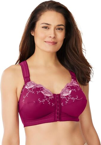 Comfort Choice Women's Plus Size Front-Close Embroidered Wireless Posture Bra in Kuwait