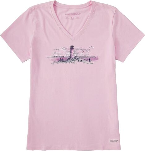 Life is Good. Women's Storybook Lighthouse Vista Short Sleeve Crusher-LITE Vee, Seashell Pink (US, Alpha, X-Large, Regular, Regular, Seashell Pink) in Saudi Arabia