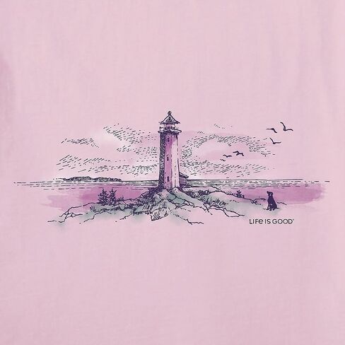 Life is Good. Women's Storybook Lighthouse Vista Short Sleeve Crusher-LITE Vee, Seashell Pink (US, Alpha, X-Large, Regular, Regular, Seashell Pink) in Saudi Arabia