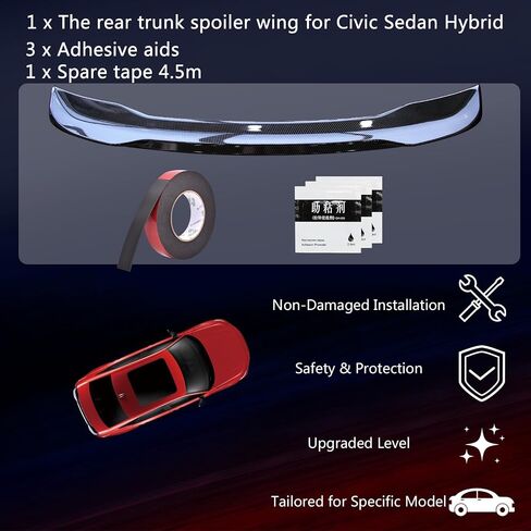 Spoiler for Civic Sedan 2025-2022 Without Drilling ABS Rear Trunk Spoiler Wing for Civic Sedan Hybrid (Glossy Black) in Saudi Arabia