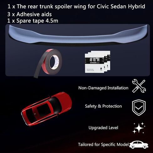 Spoiler for Civic Sedan 2025-2022 Without Drilling ABS Rear Trunk Spoiler Wing for Civic Sedan Hybrid (Glossy Black) in Saudi Arabia