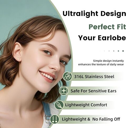 6 & 8 Pairs Stainless Steel Earrings 14K Gold Plated Flat Back Stud Earrings for Women Men Multiple Style Lightweight Dainty Trendy Jewelry Star Triangle Sun Dangle Huggie Hoop Earring Stacks in Saudi Arabia