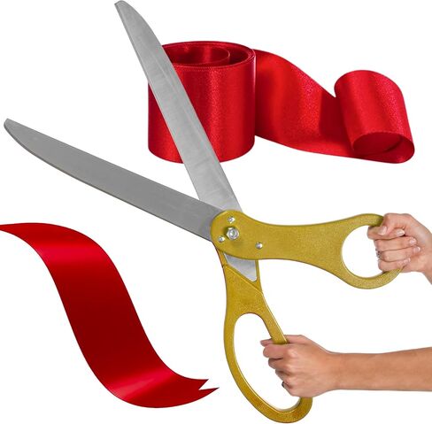 Big Grand Opening Kit - 20 Inch Large Gold Scissors for Grand Opening Ceremonies and Silver Satin Ribbon For Business Inaugurations and Special Events in Kuwait