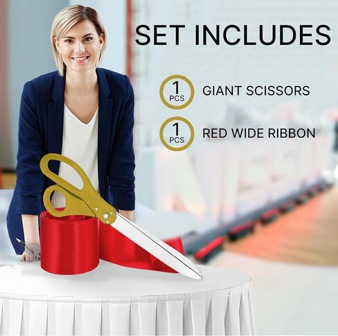 Big Grand Opening Kit - 20 Inch Large Gold Scissors for Grand Opening Ceremonies and Silver Satin Ribbon For Business Inaugurations and Special Events in Kuwait