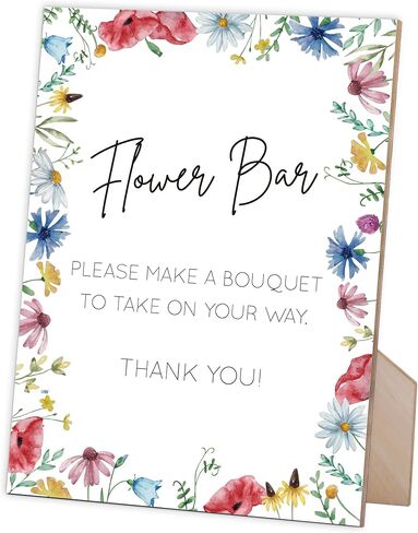 Flower Bar Sign, Wedding Signs for Reception, for Wedding Table Decor, Flower Bar Supplies, Bridal Shower Decorations, for Wedding Reception, Baby Shower and Bridal Shower, Floral Style Wood Sign,8 in Saudi Arabia