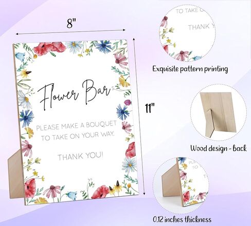 Flower Bar Sign, Wedding Signs for Reception, for Wedding Table Decor, Flower Bar Supplies, Bridal Shower Decorations, for Wedding Reception, Baby Shower and Bridal Shower, Floral Style Wood Sign,8 in Saudi Arabia