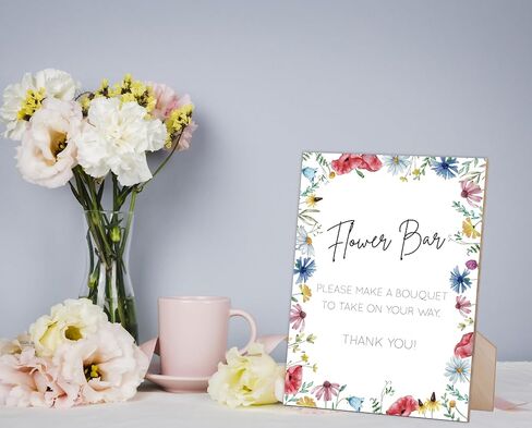 Flower Bar Sign, Wedding Signs for Reception, for Wedding Table Decor, Flower Bar Supplies, Bridal Shower Decorations, for Wedding Reception, Baby Shower and Bridal Shower, Floral Style Wood Sign,8 in Saudi Arabia