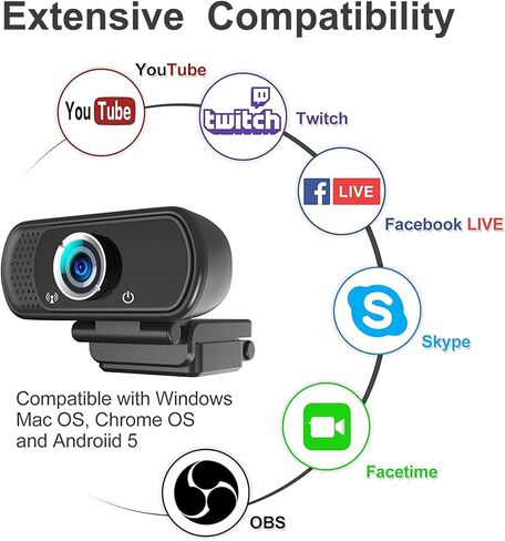 2K Webcam for PC, Plug and Play USB C Webcam with Dual Microphones,Ring Light,Fill RGB Light & Cover,Autofocus,65°FOV,1080P@60FPS, PC Web Camera for Desktop Computer Laptop Mac Zoom Streaming in Kuwait