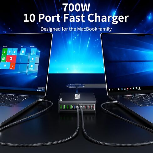 500W USB C Charger Fast GAN Charger Block 8 Multi Port Charging Station Hub Brick Dual PD 100W Laptop Charger for DELL HP MacBook Pro/Air/All iPad iPhone 16 15/14/13/Pro Max/Samsung Galaxy Note in Kuwait