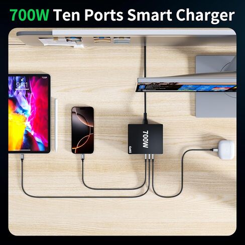 500W USB C Charger Fast GAN Charger Block 8 Multi Port Charging Station Hub Brick Dual PD 100W Laptop Charger for DELL HP MacBook Pro/Air/All iPad iPhone 16 15/14/13/Pro Max/Samsung Galaxy Note in Kuwait