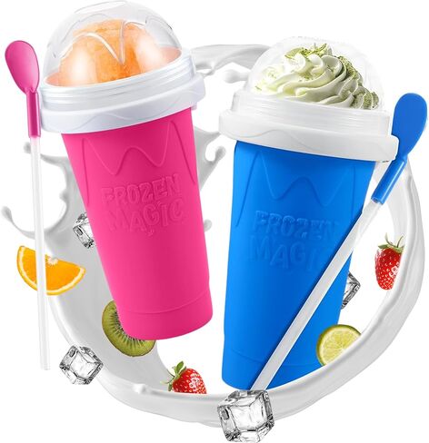 Slushy Maker Squeeze Cup, Portable Smoothie Squeeze Cup for Juices, Milk and Ice Cream Make, Double Layers Silica with Lid & Straw for Kids, Friends & Family (Green) By SUB ZERO SLUSH Snow Much Fun in Kuwait