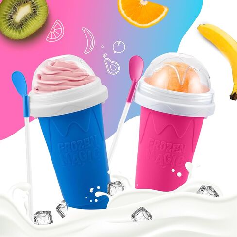 Slushy Maker Squeeze Cup, Portable Smoothie Squeeze Cup for Juices, Milk and Ice Cream Make, Double Layers Silica with Lid & Straw for Kids, Friends & Family (Green) By SUB ZERO SLUSH Snow Much Fun in Kuwait