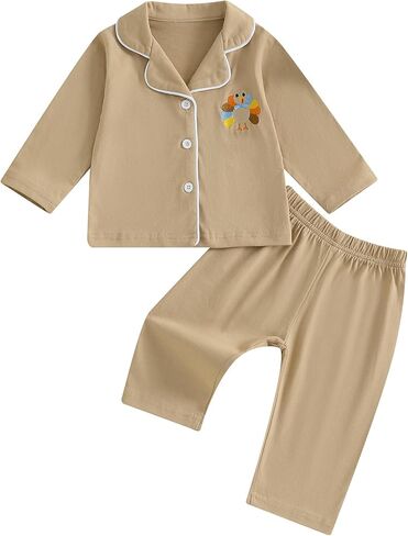 Balaflyie Baby Button Down Pajamas Set Shirt and Pants Toddler Cotton Pjs Long Sleeve Sleepwear in Kuwait