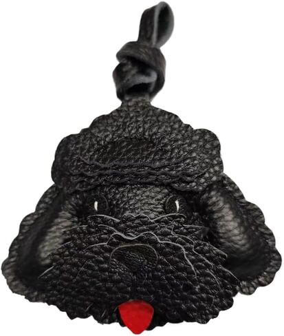 Handmade Cowhide Cute Dog Bag Charm Keychain, Leather, 3 Colors Available - Black, Brown, White in Saudi Arabia