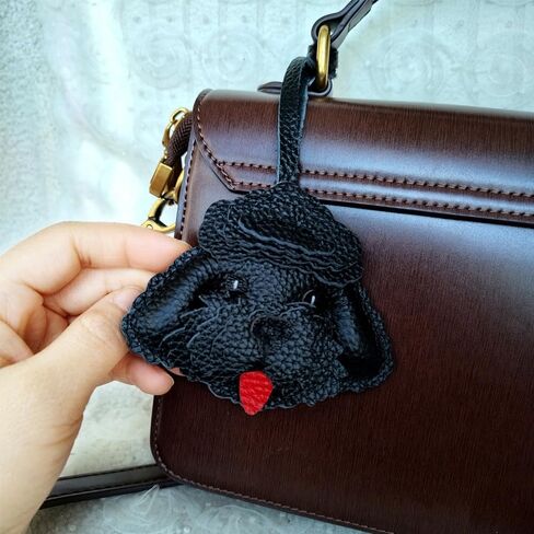 Handmade Cowhide Cute Dog Bag Charm Keychain, Leather, 3 Colors Available - Black, Brown, White in Saudi Arabia