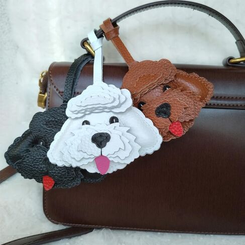 Handmade Cowhide Cute Dog Bag Charm Keychain, Leather, 3 Colors Available - Black, Brown, White in Saudi Arabia