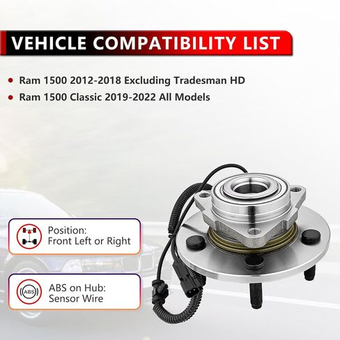 زوج 515151 مجموعة محمل العجلات الأمامية ل Dodge RAM 2012-2018 ، محمل محور لـ RAM 1500 Classic 2019-2022 مع ABS 5 Lugs in Saudi Arabia