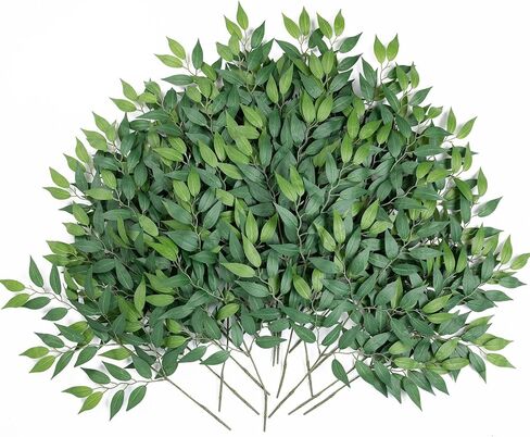 Mizii 24pcs الإيطالية Ruscus الخضراء الاصطناعية ينبع الحرير الأوراق الخضراء 20in نباتات الرش مزيفة جاذبية الديكور الأخضر للقطاعات المركزية قوس زهرة باقة الجدار ديكور جدار غرفة (24) in Saudi Arabia