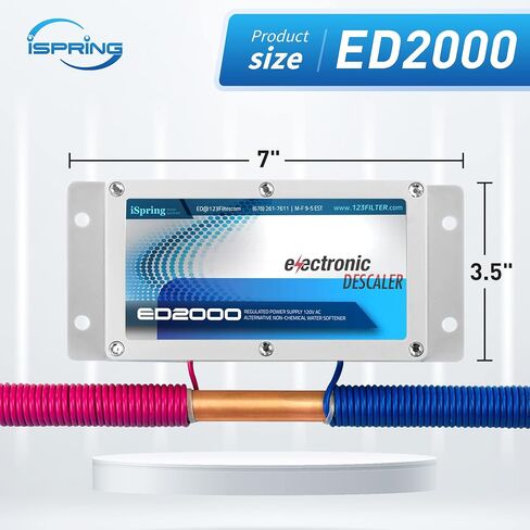 جهاز إزالة الترسبات من iSpring ED2000S، مكيف مياه صلب إلكتروني بديل خالٍ من الملح، تصميم إضاءة LED للتنفس مع مغناطيس، يمنع الصدأ وتراكم المقياس، أسود in Saudi Arabia