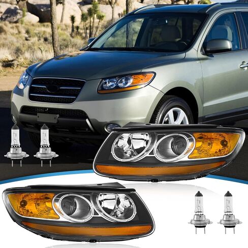 Headlight Replacement for Hyundai Santa Fe 2007-2012 Headlamp with Halogen Bulbs/Clear lens Left & Right Side in Saudi Arabia