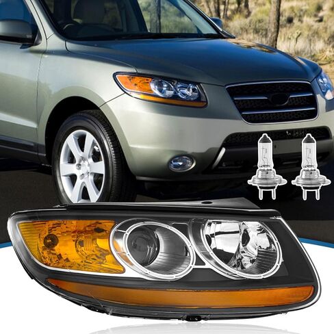 Headlight Replacement for Hyundai Santa Fe 2007-2012 Headlamp with Halogen Bulbs/Clear lens Left & Right Side in Saudi Arabia