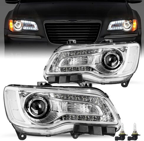 JSBOYAT Fits for Halogen Model 2011-2023 Chrysler 300 Headlight Assembly OE Headlamp w/LED DRL Projector (Black Housing with Amber Reflector) in Saudi Arabia
